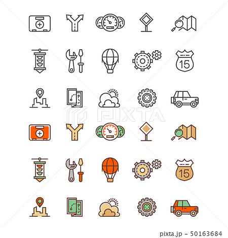 Travelling and location outline and flat colors icons 50163684