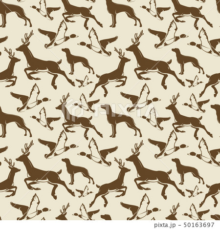 Vintage seamless pattern ducks, deers 50163697