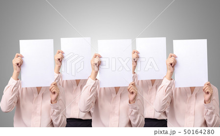 five Asian business woman cover face with paper five Asian business woman cover face with paper 50164280