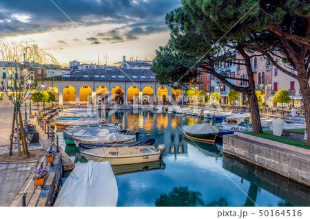 Sunset at marina in Lake Garda in Desenzano,Italy 50164516