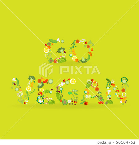 Vegetables pattern with an inscription go vegan, 50164752
