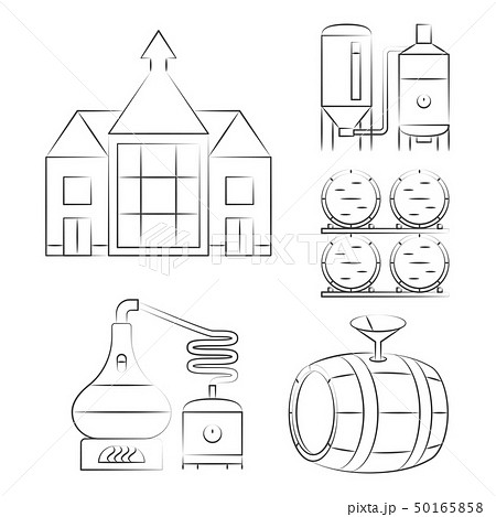 Whiskey thin line icons - outline whisky process logos 50165858