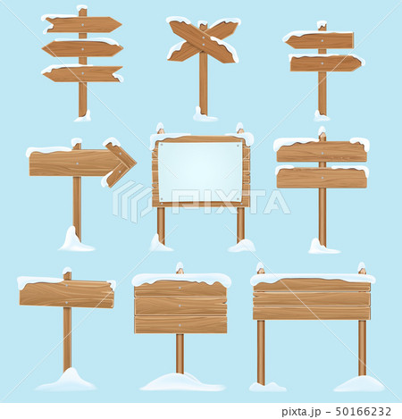Cartoon wooden signs with snow. Christmas winter holidays vector elements 50166232