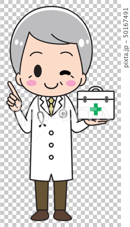Grandfather teacher holding a first aid kit Grandfather teacher holding a first aid kit 50167491