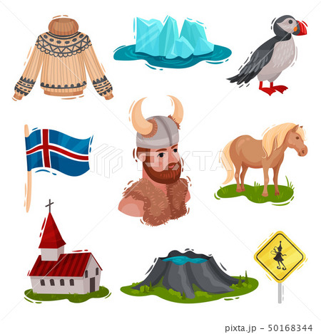Set of illustrated Iceland sights. Vector on white background. Set of illustrated Iceland sights. Vector on white background. 50168344