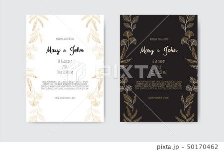 Vector invitation with gold floral elements. 50170462