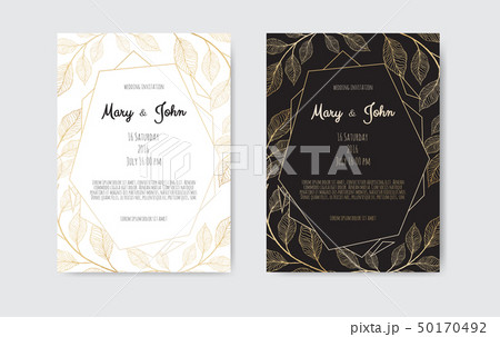 Golden Vector invitation with floral elements. 50170492