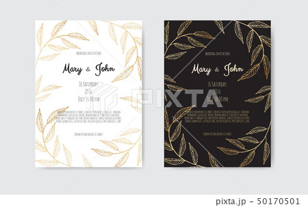 Golden Vector invitation with floral elements. 50170501
