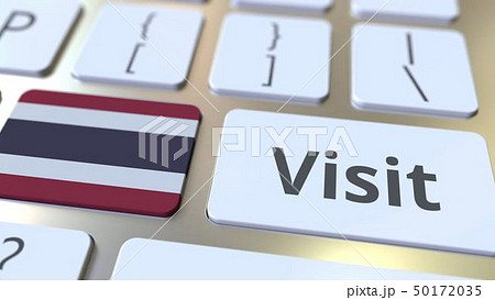 VISIT text and flag of Thailand on the buttons on the computer keyboard. Conceptual 3D rendering 50172035