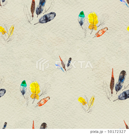 Watercolor feathers seamless pattern. Hand painted texture Watercolor feathers seamless pattern. Hand painted texture 50172327