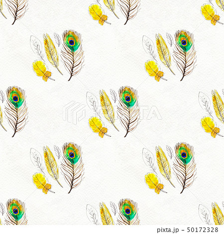 Watercolor feathers seamless pattern. Hand painted texture Watercolor feathers seamless pattern. Hand painted texture 50172328