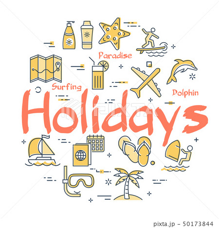 Colorful icons in summer holidays theme 50173844