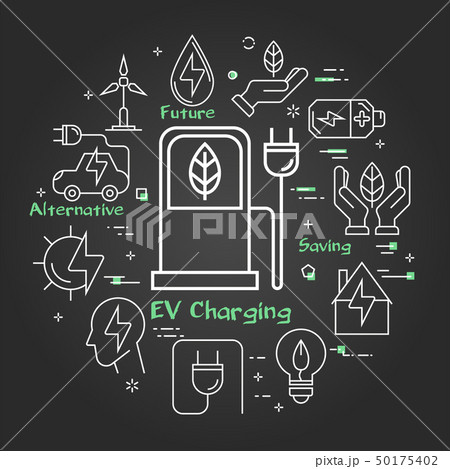 Vector black linear banner of ev charging Vector black linear banner of ev charging 50175402