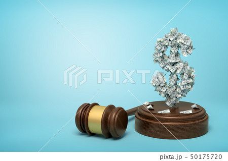 3d rendering of dollar sign formed with dollar banknotes standing on sounding block with gavel 50175720