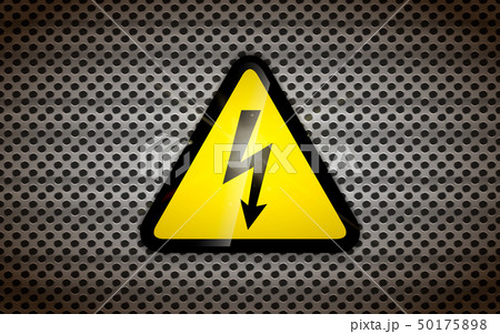 High voltage sign on metallic grid, industrial High voltage sign on metallic grid, industrial 50175898