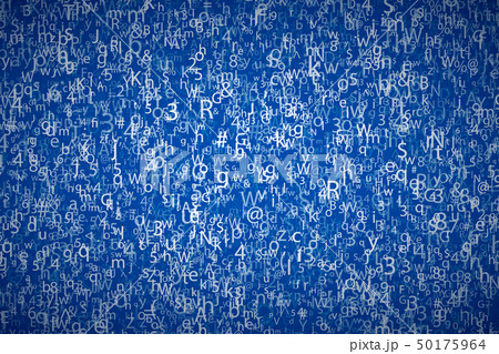 Many chaotic complicated crypto symbols on blue, 50175964