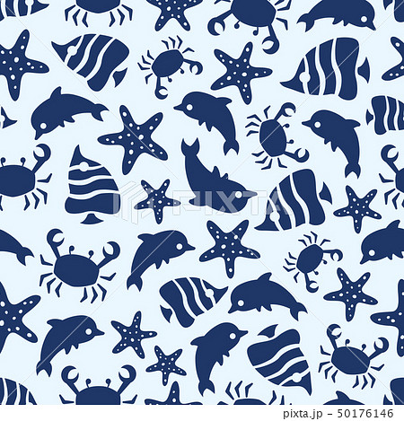 Sealife seamless pattern with fish, sea stars, crabs and dolphins 50176146