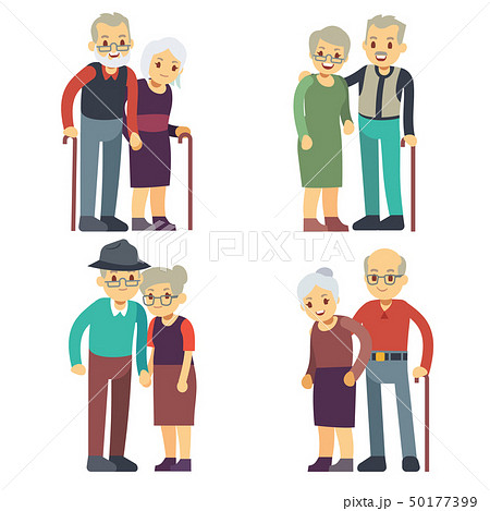 Smiling and happy old couples. Elderly families cartoon characters vector set Smiling and happy old couples. Elderly families cartoon characters vector set 50177399