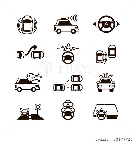 Car self control, futuristic driving intelligent vehicle systems vector icons Car self control, futuristic driving intelligent vehicle systems vector icons 50177726