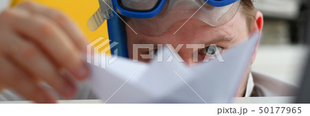 Man wearing suit and tie in goggles and snorkel 50177965