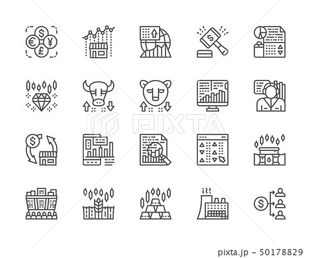 Set of Stock Market Line Icons. Bull and Bear Market, Trader, Dividend and more. 50178829