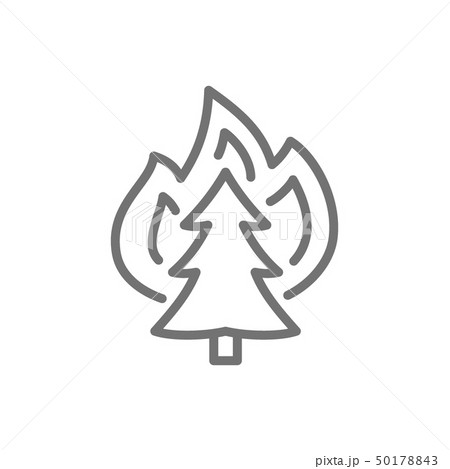 Vector Fire On Tree Wildfire Line Icon のイラスト素材