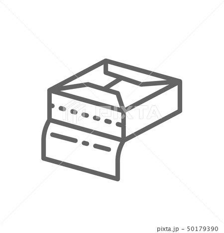 Open paper napkin packaging, wipes package, wet tissue line icon. 50179390