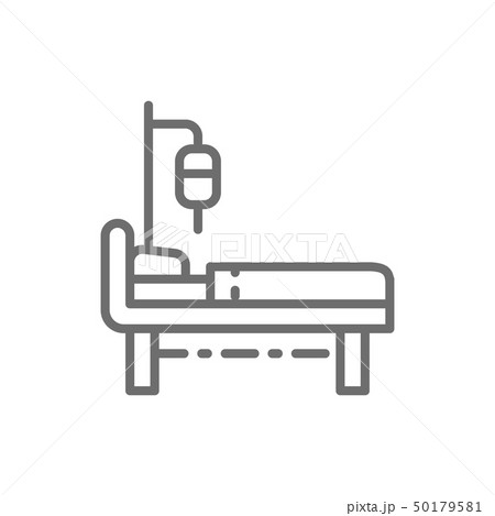 Hospital bed with medical equipments, intensive care, resuscitation line icon. 50179581