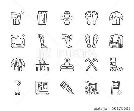 Set of Medical Rehabilitation and Orthopedic Line Icons. 50179632
