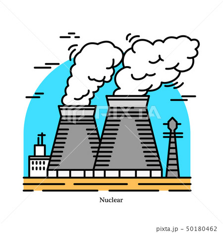 Nuclear power plant.Powerhouse or generating station. Industrial icon. Ecological sources of 50180462