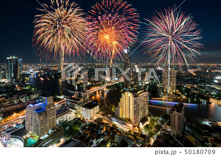 Beautiful fireworks celebrating loy krathong 50180709