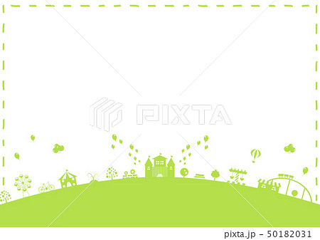 テーマパーク 風景 ステッチフレームのイラスト素材