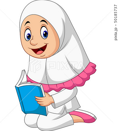 Cartoon Muslim girl reading a book - Stock Illustration [50185737] - PIXTA