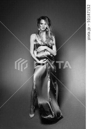 Black and white portrait of sexy pregnant mom. 50187152