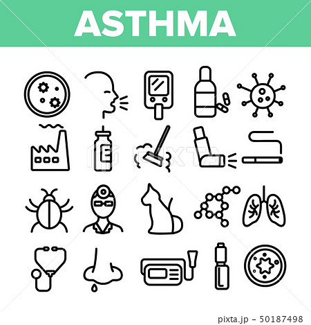 Asthma Illness Vector Thin Line Icons Set 50187498
