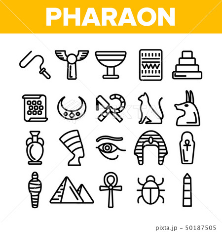 Pharaoh, Egypt King Vector Thin Line Icons Set 50187505