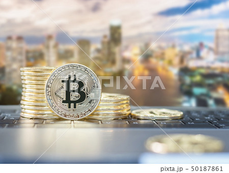 Bitcoin cryptocurrency gold stack coins of virtual 50187861