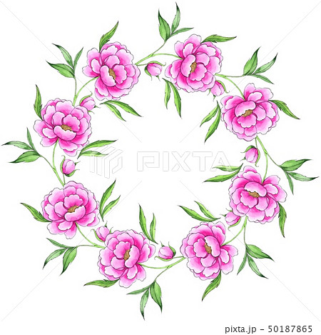 Floral round frame with pink flowers Floral round frame with pink flowers 50187865