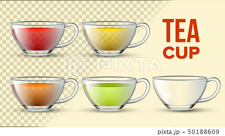 Tea Cups With Color Liquid Vector 3D Set 50188609