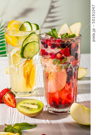 Variations of lemonades with different fruits 50191047