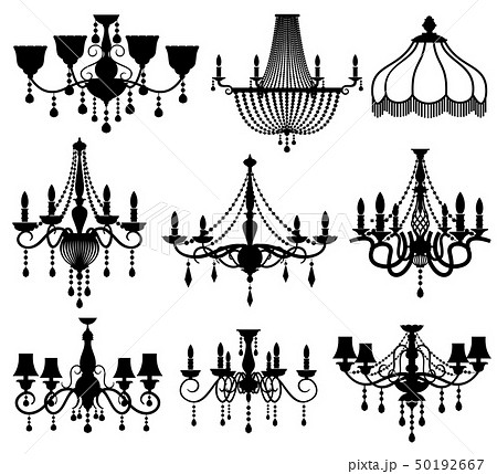 Classic crystal glass antique elegant chandeliers black vector silhouettes Classic crystal glass antique elegant chandeliers black vector silhouettes 50192667