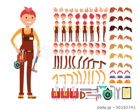 Female technician cartoon vector character. Woman mechanic in jumpsuit creation constructor with 50192741