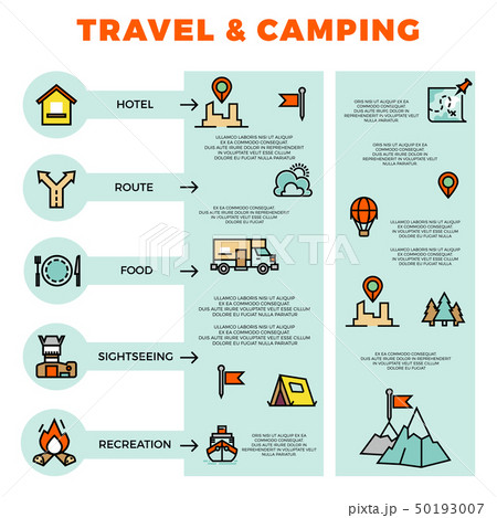 Travel and camping colorful infographic with line icons 50193007