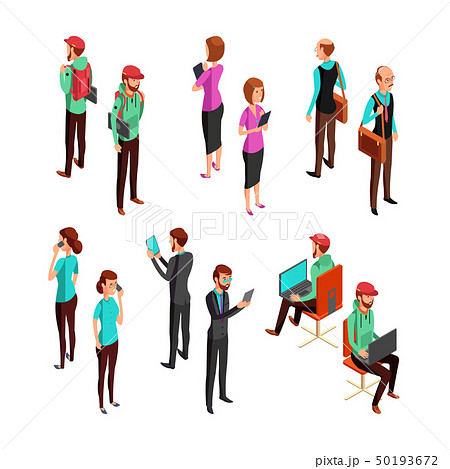 Isometric 3d business people isolated. Office man and woman professional teamwork vector set 50193672
