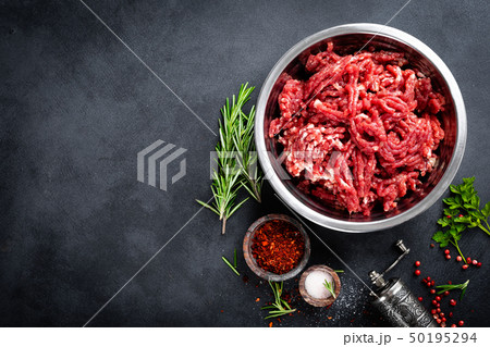 Mince. Ground meat with ingredients for cooking 50195294