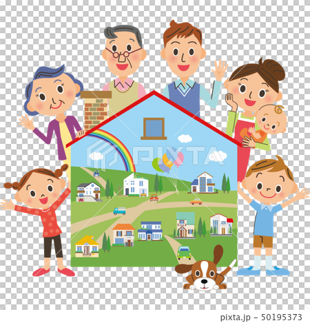 家と三世代家族と街並み 50195373