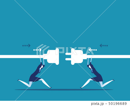 Connection. Business people hold plug and outlet Connection. Business people hold plug and outlet 50196689