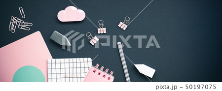 Pink colored objects on black background, top view Pink colored objects on black background, top view 50197075
