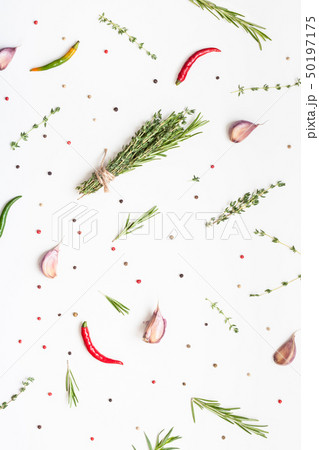 Food background with greens herbs and spices Food background with greens herbs and spices 50197175