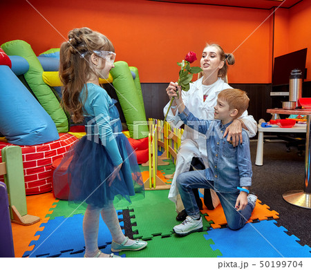 Chemical show for kids. Professor carried out chemical experiments with liquid nitrogen on Birthday 50199704